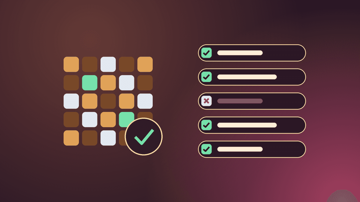Illustration of a grid of tracking pixels with a check badge next to a five-row checklist, one row marked with a cross